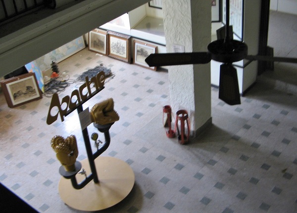 Drill bits inside a closed Elk City, OK, oil museum at the Casa Grande Hotel.