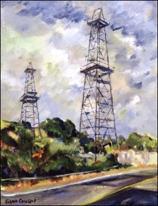 Artists-JoAnn-Cowans-derricks_road-AOGHS derricks by the road painting by JoAnn Cowans