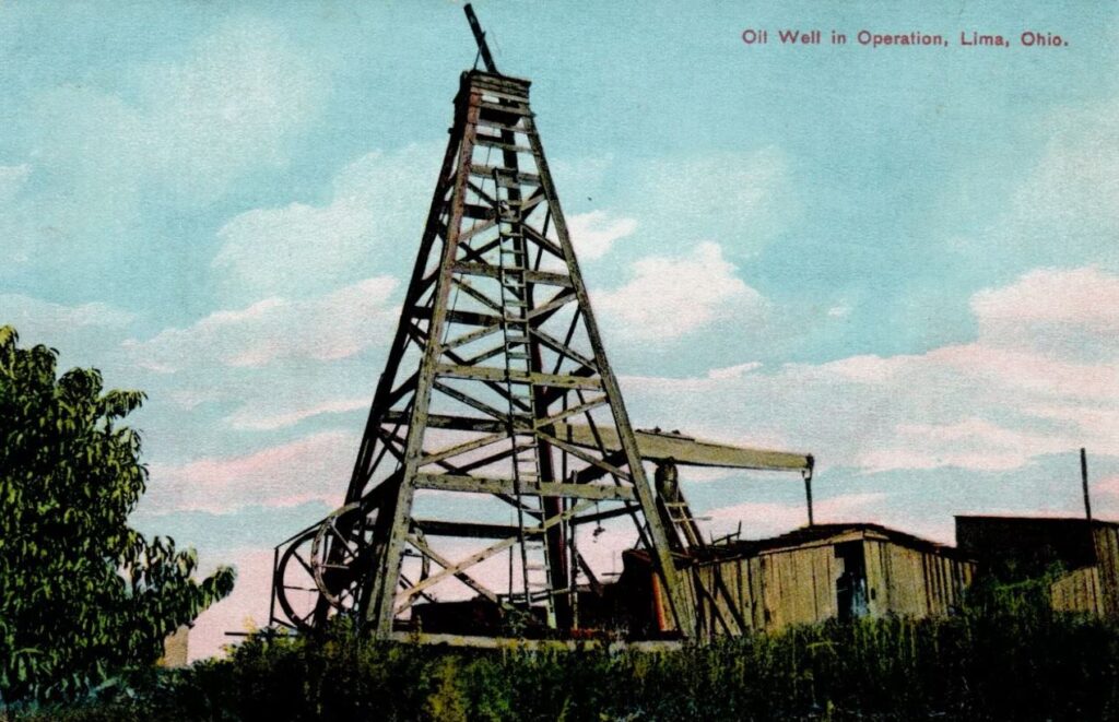 Cable-tool equipment and derrick, a once common sights in Allen County, Ohio. 