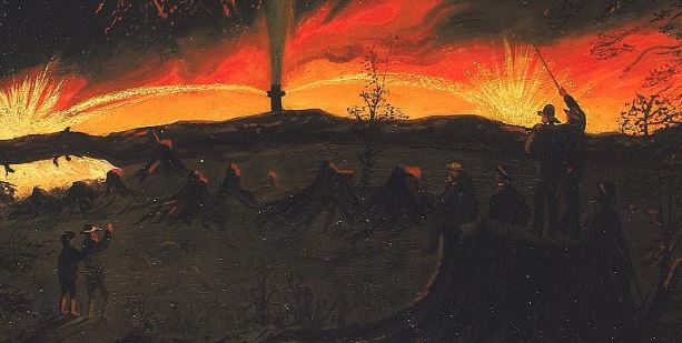 Detail from “Burning Oil Well at Night, near Rouseville, Pennsylvania.”