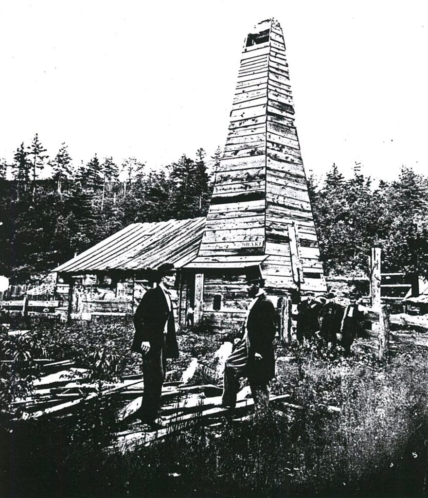 rebuilt engine house and derrick at the original site of 1859 first U.S. commercial oil well.
