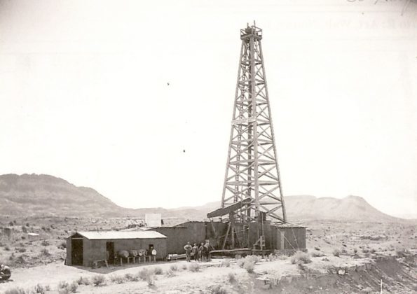 Cable-tool derrick in Utah oilfield in the 1930s.