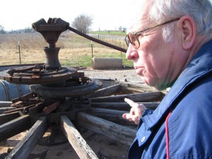 Felty outdoor museum with old eccentric wheel oil well pumper