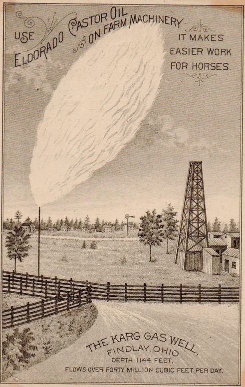 Ohio benefited from natural gas discoveries, as indicated by this advertisement promoting the Great Karg Well.