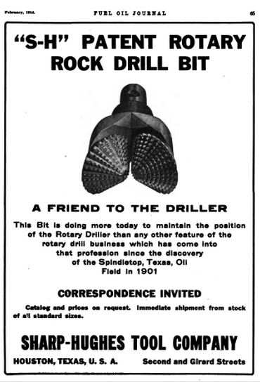 1914 advertisement for the Sharp-Hughes Tool Company.