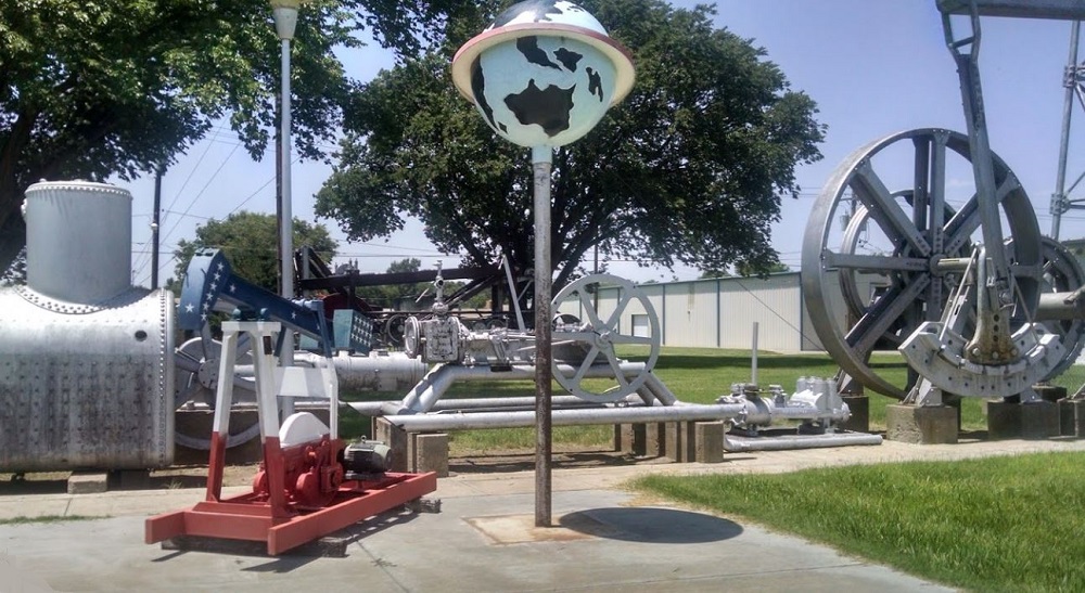 Outdoor exhibits at the Hugoton Natural Gas Museum in Kansas.