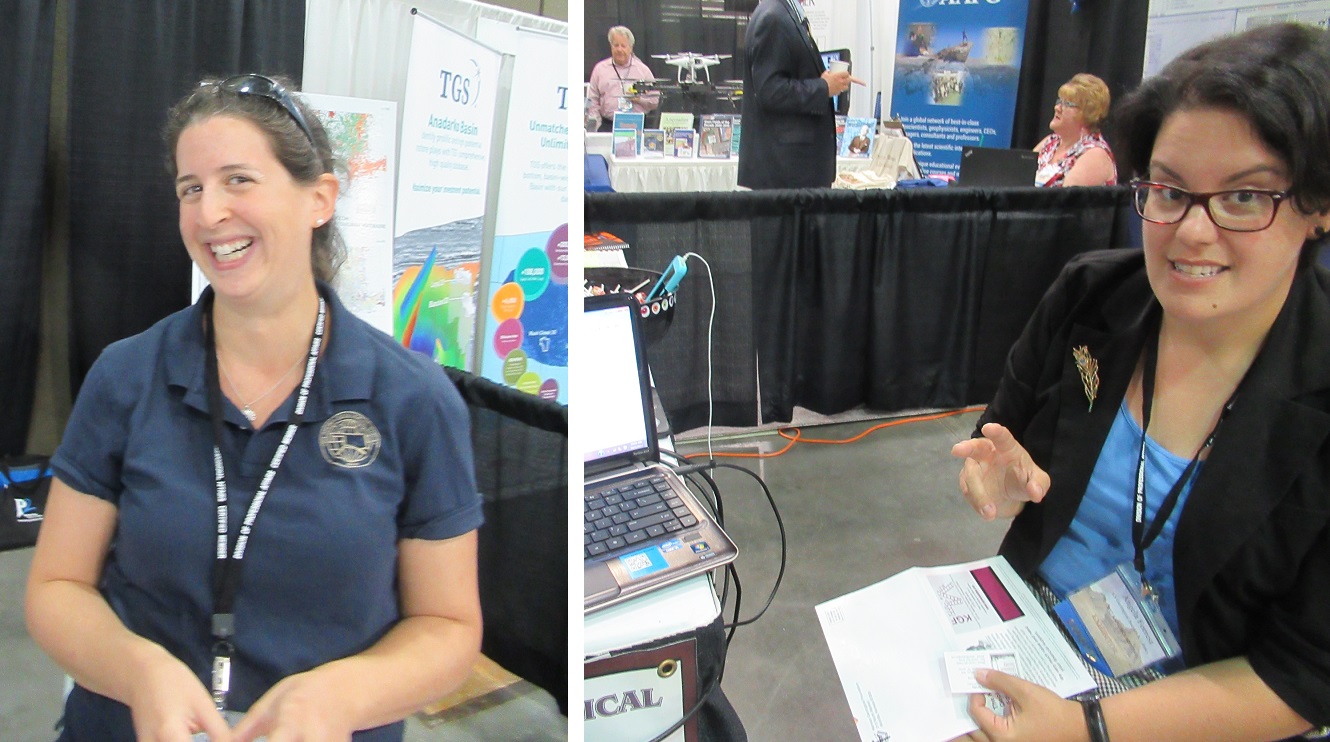 Molly Yonker, education and outreach coordinator for the Oklahoma Geological Survey in Norman; and Angela Forrest of the Kansas Geological Society and Library in Wichita.
