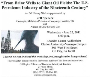 June-News-Oil-Region-AOGHS Illustration of an oil history workshop presentation by geologist Jeff Spencer.