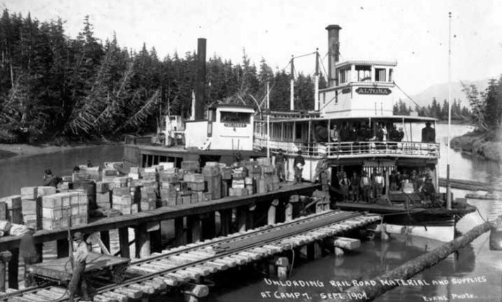 Alaska paddle wheel cargo ships at dock