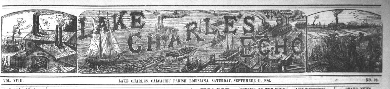 Banner of the Lake Charles Echo newspaper of September 11, 1886.