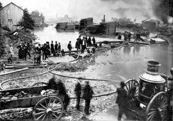 photographer John Mather 1892 fire at Oil Creek steam fire engines