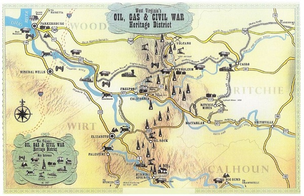 May-9-Ciivil-War-WV-AOGHS Heritage District Map of oil and gas wells and Civil War sites in West Virginia.