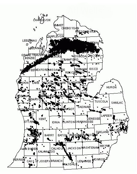 Michigan-wells Michigan's "Golden Gulch" of Oil oilfield county map.