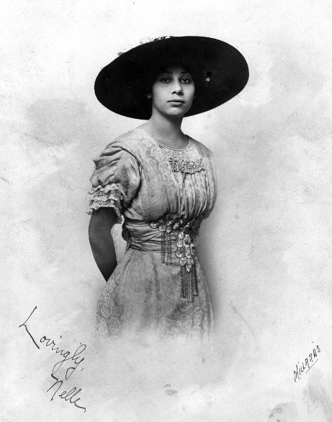 Portrait of Nellie Johnstone, a young Delaware Indian woman.