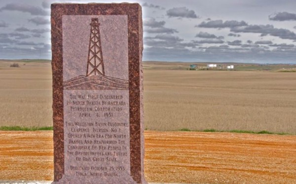 Granite monument to oil discovery in North Dakota dedicated in 1953.
