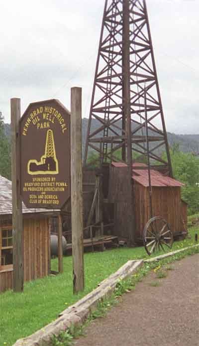 Penn-Brad-Museum-AOGHS Penn-Brad Historical Oil Well Park oil derrick and museum.
