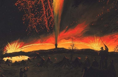 A detail from James Hamilton's painting of the fire that killed Henry Rouse.